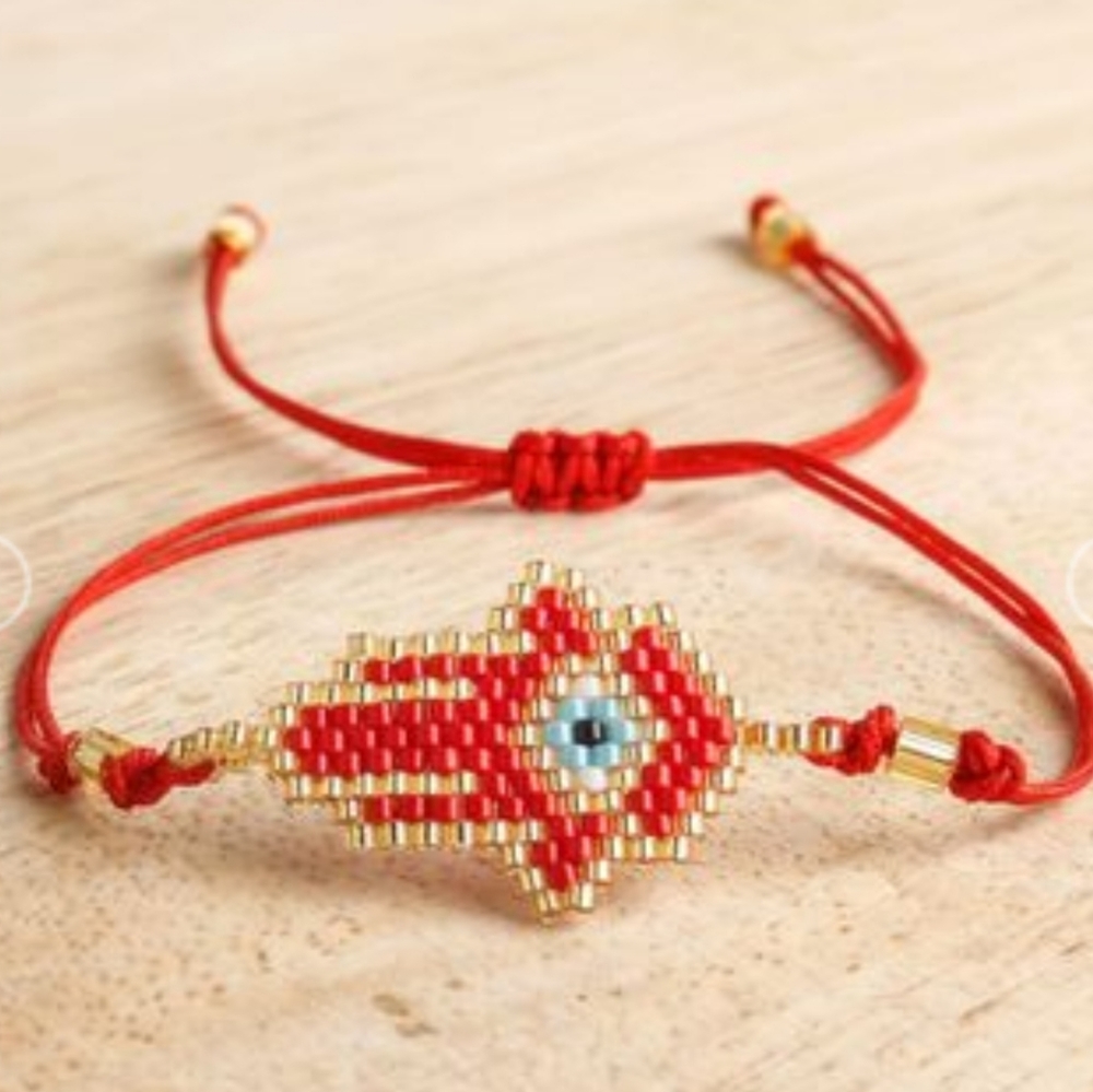 Evil eye and palm hand woven miyuki bracelet